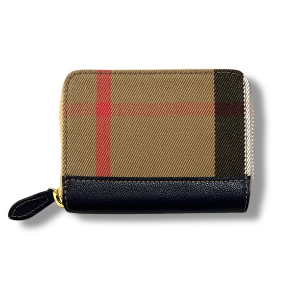 Burberry Nova Check Zip Around Compact Wallet Canvas & Navy Leather NWT $480 - Picture 1 of 12